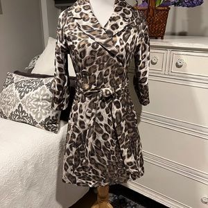 Vertigo Paris Animal Print 3/4 Length Flared Trench Coat